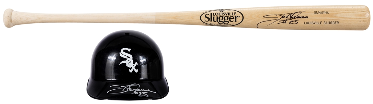 Lot of (2) Jim Thome Signed Louisville Slugger Bat & Chicago White Sox Replica Batting Helmet (JSA)